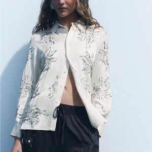 Zara Embroidered Beaded Shirt Medium